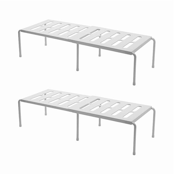 2X Expandable Kitchen Counter Shelf Organizer , Shelf with Retractable , Multi-Purpose Spice Rack Plastic White,2 x Shelf Organizer,white