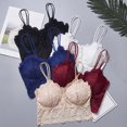 thumbnail image 3 of Spaghetti Straps Beauty Back Lady Bra Wire Free Flower Pattern Lace Push Up Stretchy Bra for Jogging Royal Blue L, 3 of 13