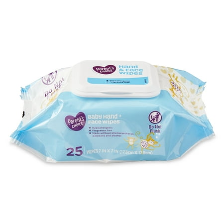 Parents Choice Hand and Face Wipes, 25 count