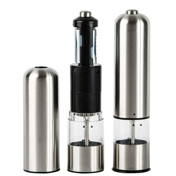 Gohope Electric Salt/Pepper Grinder - Automatic, Refillable, Battery  Operated Stainless Steel Spice Mills with Light - One Handed Push Button  Peppercorn Grinders and Sea Salt Mills 