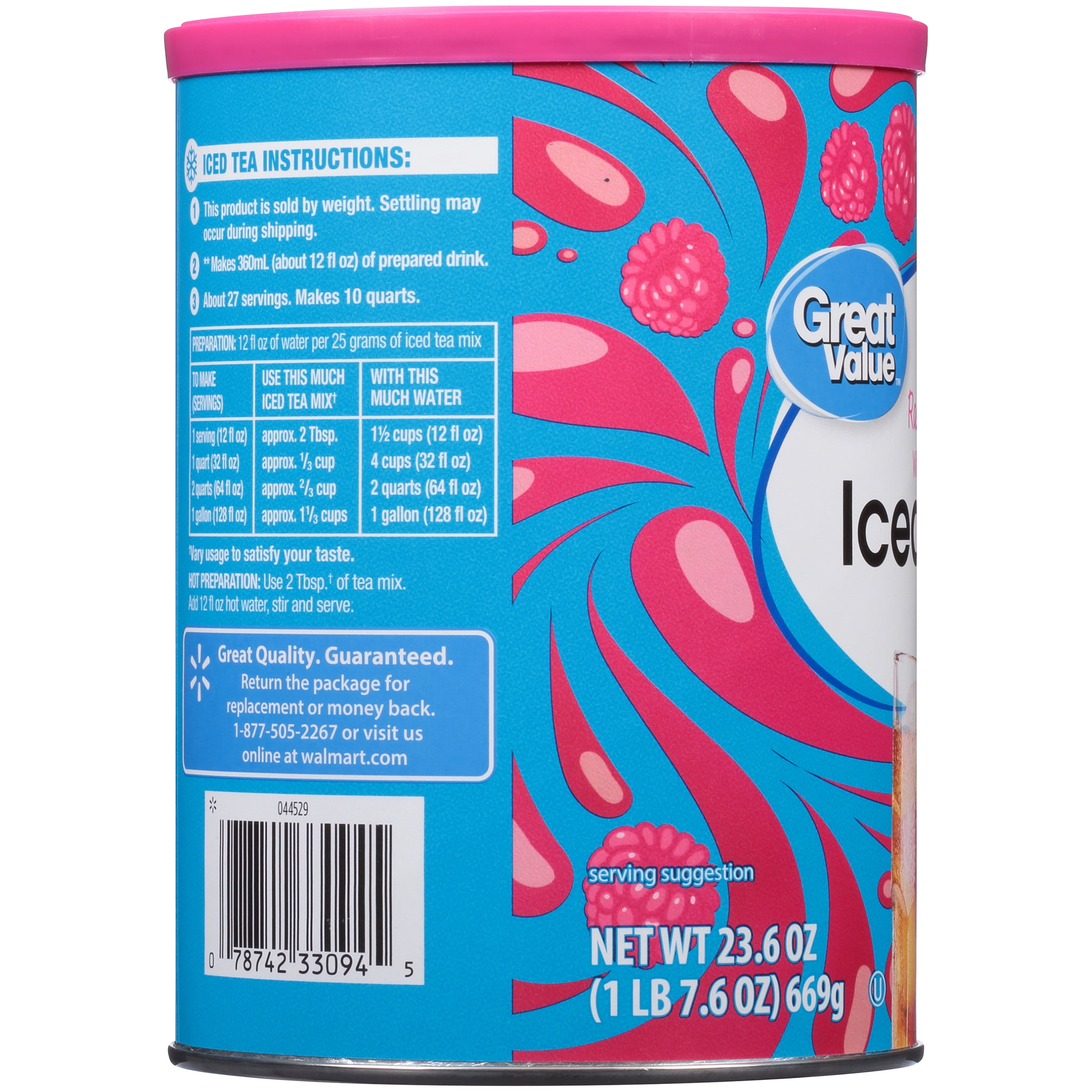 Great Value Natural Raspberry Flavor Iced Tea Drink Mix, 23.6 oz Herbal Tea