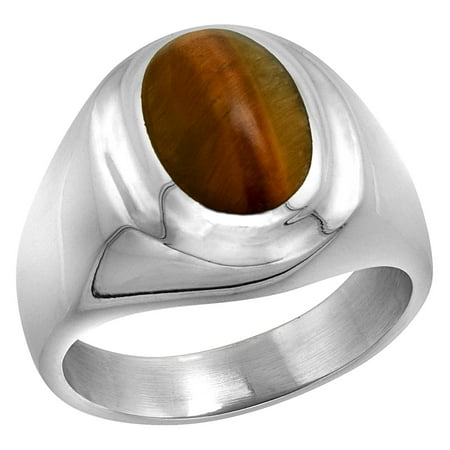 Oval Tiger - Sterling Silver Tiger Eye Ring for Men Oval Recessed Rim Solid Back Handmade, sizes 8 - 14