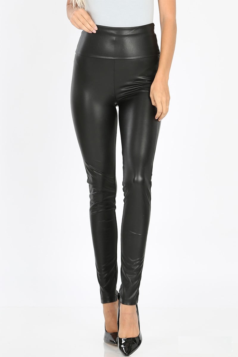 JED FASHION Women's Tummy Control Vegan Leather Leggings - Walmart.com