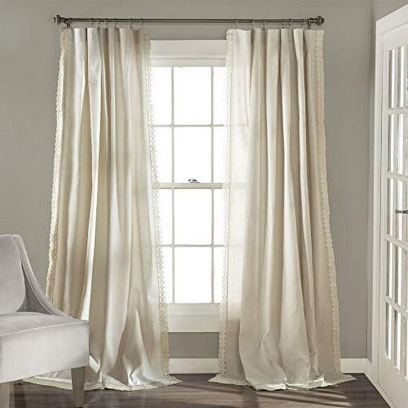 Lush Decor Farmhouse Off-White Solid Print Curtains, 54 x 84 in
