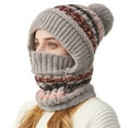 thumbnail image 3 of Betivan Women's Winter Color-Block Knitted Balaclava Hat with Scarf, Warm Ear & Neck Protection Hat with Pom Pom, Windproof Cold Weather Cap for Ladies Outdoor, 3 of 5