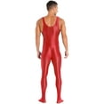 thumbnail image 2 of CHICTRY Mens Nylon Glossy Full Body Unitard Sleeveless One Piece Catsuit Gym Sports Leotard Jumpsuit Red XL, 2 of 7