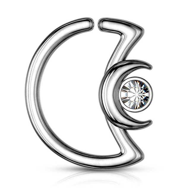 Ear Cartilage,Daith Hoop Tragus Rings Crescent Moon with Crystal Design S. Steel