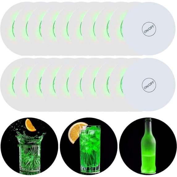 LINLIN 20 Pack Light Up Coasters Champagne Coasters LED Car Coasters LED Stickers Light Up Bar Drinking Coasters Tunnel Bottle Light Up Flash Cup Mat