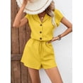 thumbnail image 3 of MORTTIC Women's 2-Piece Summer Lounge Set, Textured Short Sleeve Button-Down Shirt and Matching Shorts Outfit, L, 3 of 6