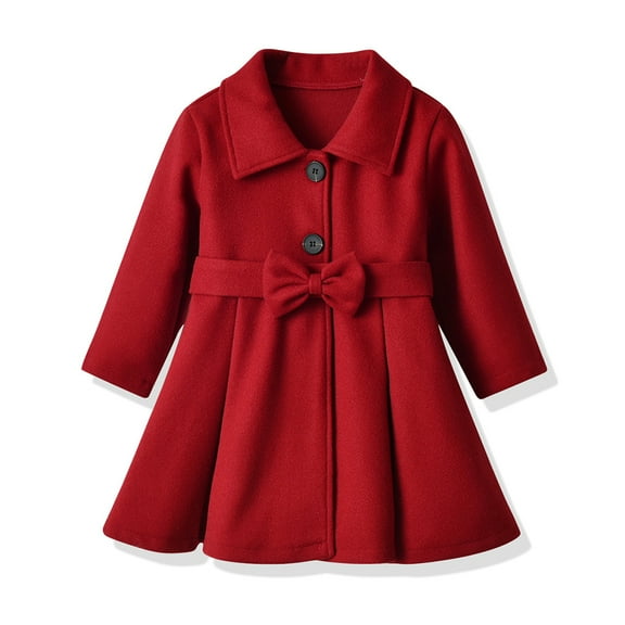 KYAIGUO Toddler Kids Girls Dress Woolen Jackets Long Sleeve Button Coats with Pocket Medium-Length Windbreaker Jacket Autumn Winter Coats Outerwear for 1-6 Years