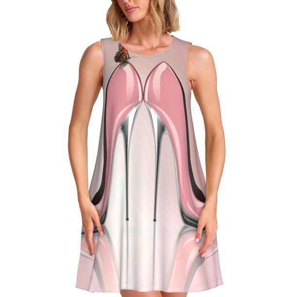 Fotbe High Heel Shoes Butterfly Vestido de Verano sin Mangas para Mujer – Vestido Midi Línea A, Estilo Camiseta Floral, Vestido Playero Casual y Fluido