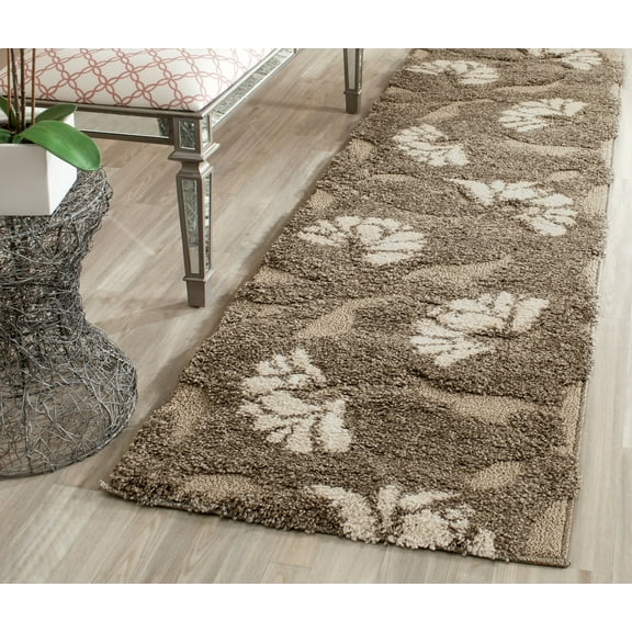 SAFAVIEH Florida Teodor Floral Shag Runner Rug, Smoke/Beige, 2'3" x 13'