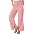 thumbnail image 5 of Vynhevius Women Straight Leg Pants Solid Drawstring Waist Side Slit Pockets Casual Trousers, 5 of 8