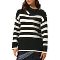 thumbnail image 4 of Mujeres suéteres de pulóver de manga larga con cuello de solapa a rayas, blusas sueltas de bloque de color M negro, 4 of 6