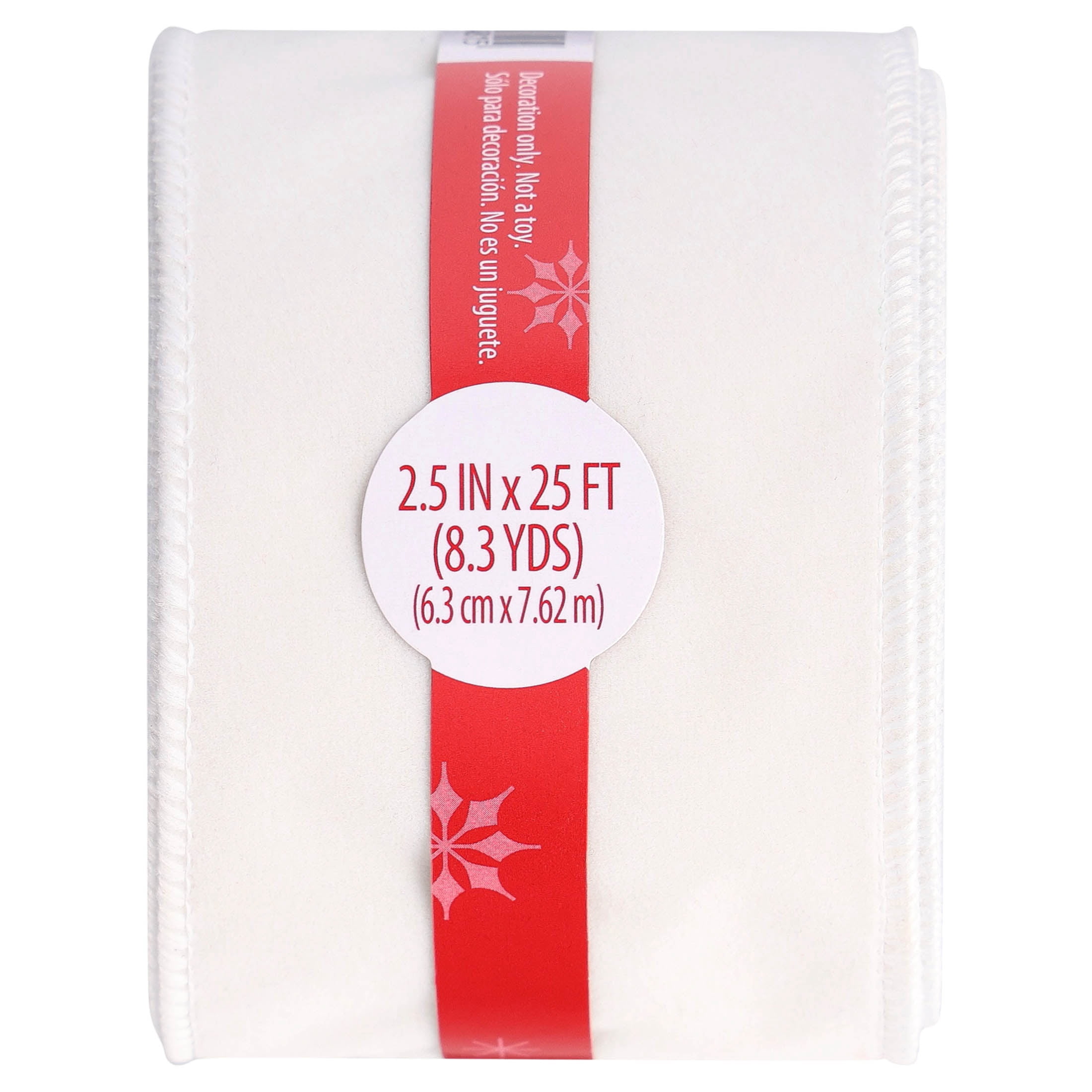 White Velvet-Feel Christmas Ribbon, 2.5" x 25', by Holiday Time
