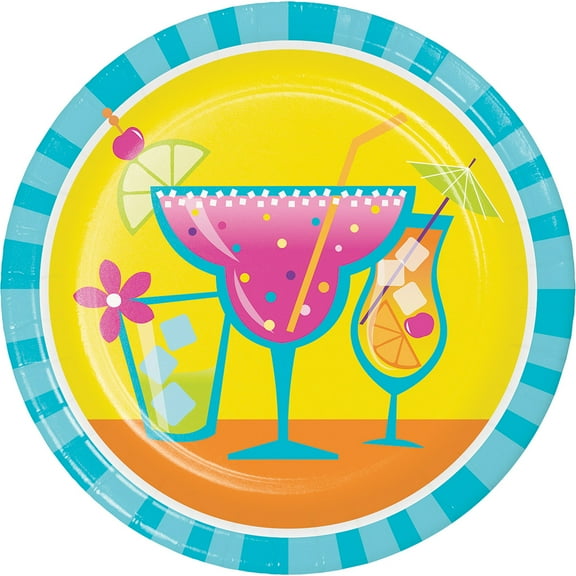 Cocktail Fun 8 Ct Paper Dessert 7" Plates Summer Pool Party Margarita