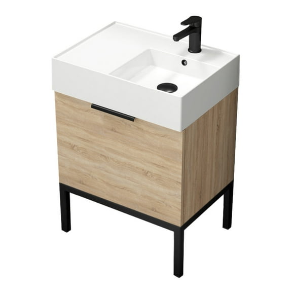 Nameeks Derin-2417-S-R Derin 24" Free Standing Single Basin Vanity Set - Brown Oak / Black