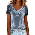 thumbnail image 2 of Womens Spring Tops 2026 Velvet V Neck Short Sleeve T Shirt Elegant Cowl Neck Blouse Soft Stretch Casual Top Daily Wear, 2 of 4
