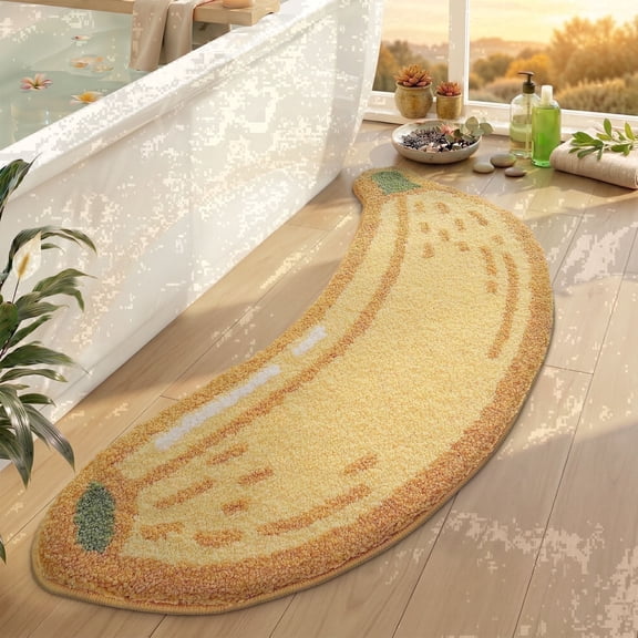 FRABE Cute Bathroom Rugs, Funny Fruit Runner Rug, Soft Plush Fluffy Bath Mat, Absorbent, Non-Slip for Bathroom, Kitchen Sink, Bedroom, Kid's Bedroom, and Living Room, 18.5"x39.5", Banana
