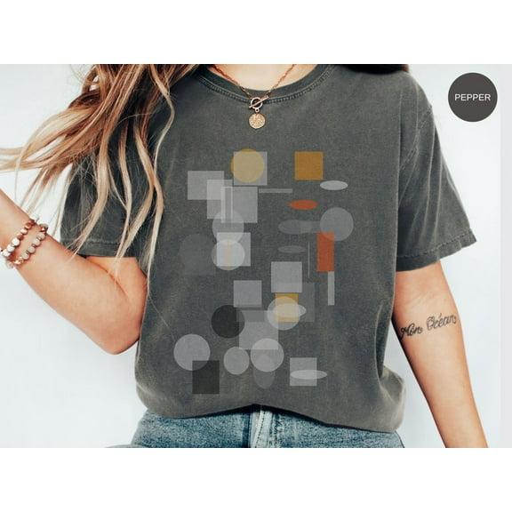 Abstract Geometric T-Shirt, Boho Art Deco Tee, Vintage Comfort Colors Shirt, Circles & Squares Graphic Gift for Her