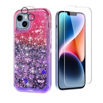 NIFFPD iPhone 14 Plus with Screen Protector   Camera Lens Protector, Bling Glitter Quicksand Sparkle Clear & Shockproof Protective Cover iPhone 14 Plus 6.7" Red Purple