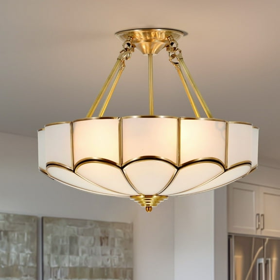 KPIBEST 18.5-Inch Tiffany Style Semi Flush Mount Ceiling Light Vintage 4-Light Ceiling Light Fixture Flush Mount Ceiling Light for Living Room Bedroom Hallway Staircase Foyer