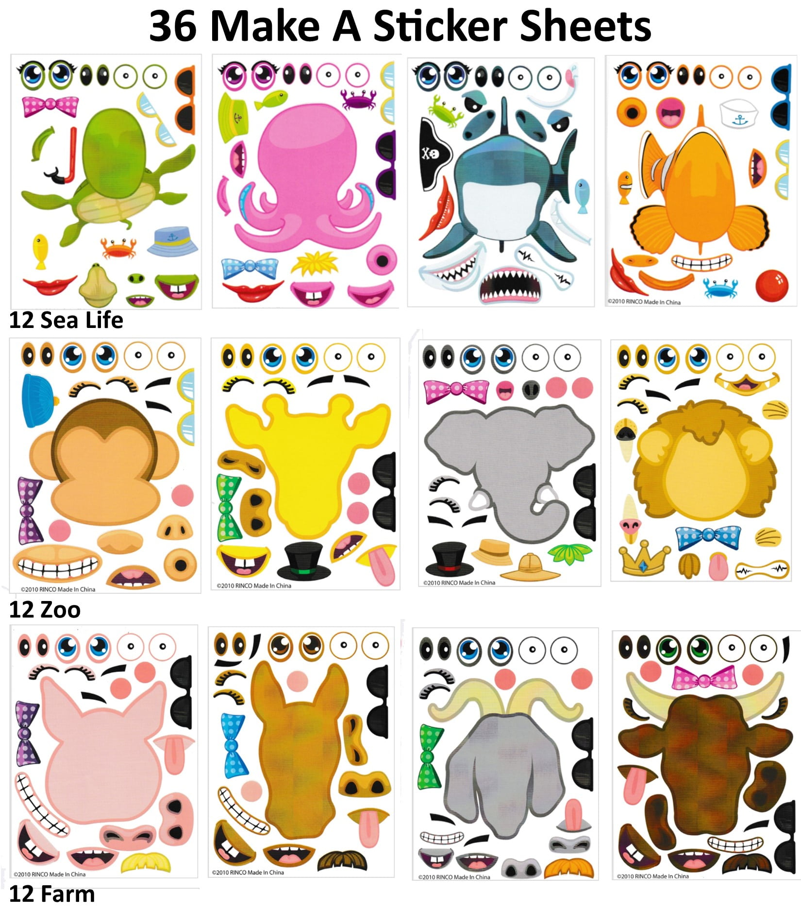 FUN 10 SHEETS OF ZOO ANIMAL STICKERS CHILDRENS PARTY BAG FILLER 