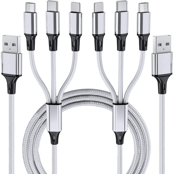 Multi Charging Cable, 2 Pack Multi Phone Charger Cable Braided Universal 3 in 1 Charging Cord Extra Long Multiple USB Cable with USB C, Micro USB Port Connectors for Cell Phones and More