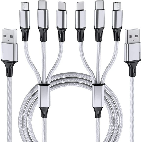 Multi 3 in 1 USB Long iPhone Charging Cable, 1.8M/5.9Ft Nylon Braided Universal iPhone Charger Cord USB C/Micro USB/Lighting Connector Adapter for iPhone/Android/Samsung/LG/Pixel/Huawei/XiaoM