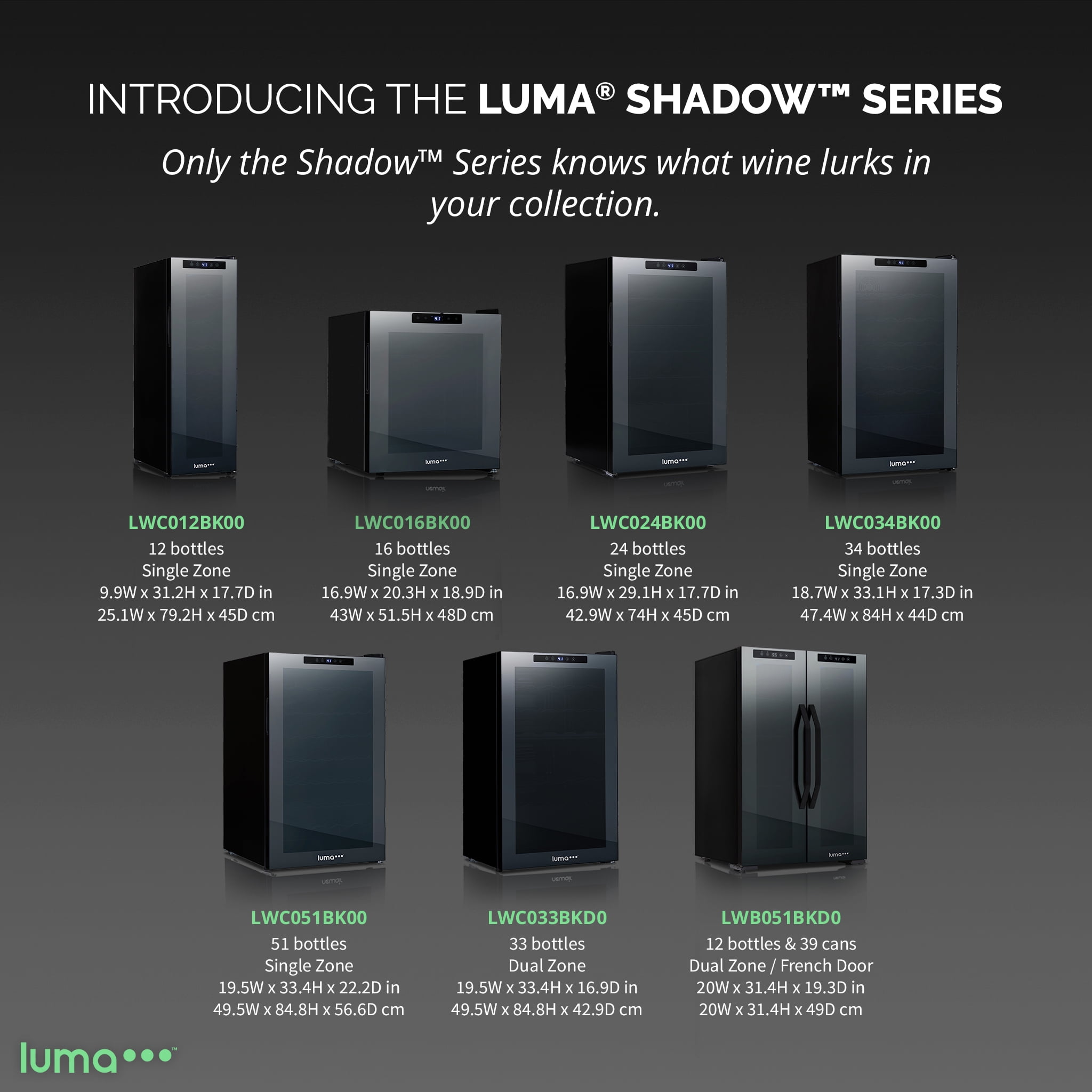 Luma Shadow Series Wine Cooler Refrigerator 16 Bottle, Freestanding Mirrored Wine Fridge with Double-Layer Tempered Glass Door & Compressor Cooling for Reds, Whites, and Sparkling Wine