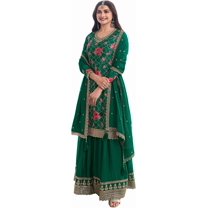 Reception Wear Indian Designer Salwar Kameez Dress Pakistani Sharara Plazo Suits ( Green, XXS - 34 )