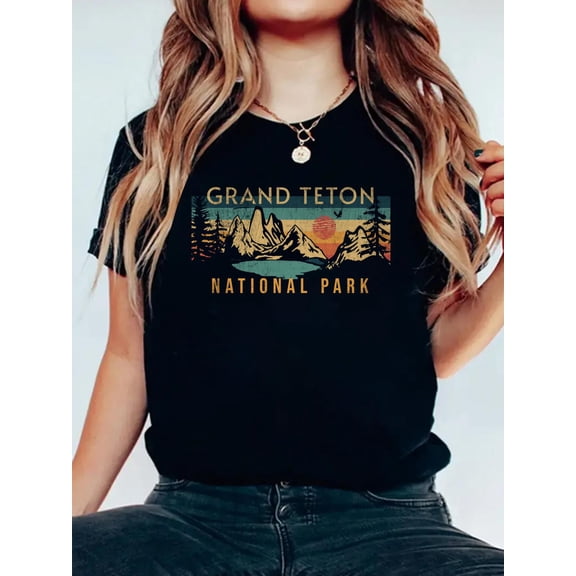 Grand Teton National Park T-Shirt Women's Graphic Tee Casual Tops