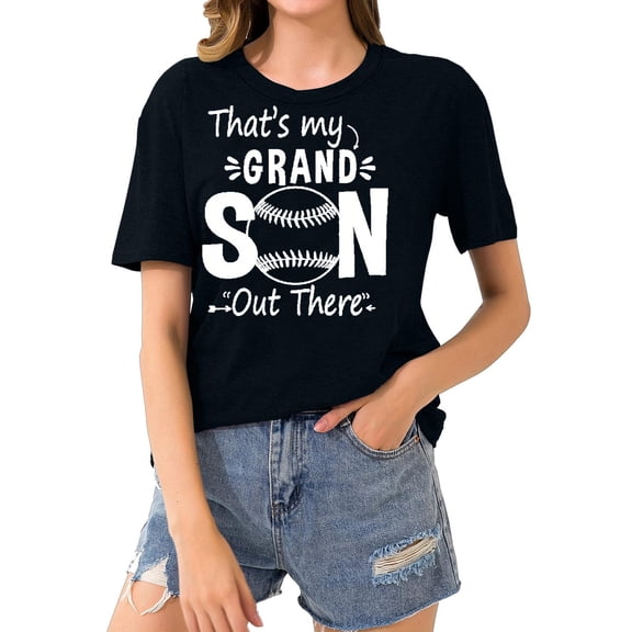 Giftesty Blouses for Women Dressy Casual Women's Baseball Sport Printed T-shirt with Round Neck and Short Sleeved Top