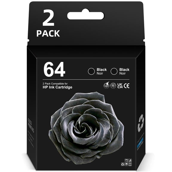 64 Black Ink Cartridges for HP 64 Ink Cartridges Combo Pack Compatible for HP Printer Ink 64 (2 Black) Printer
