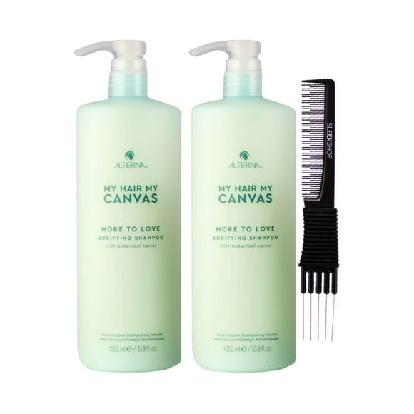 ALTERNA My Hair My Canvas More To Love Bodifying Shampoo (33.8 oz) with SLEEKSHOP Teasing Comb Pack of 2
