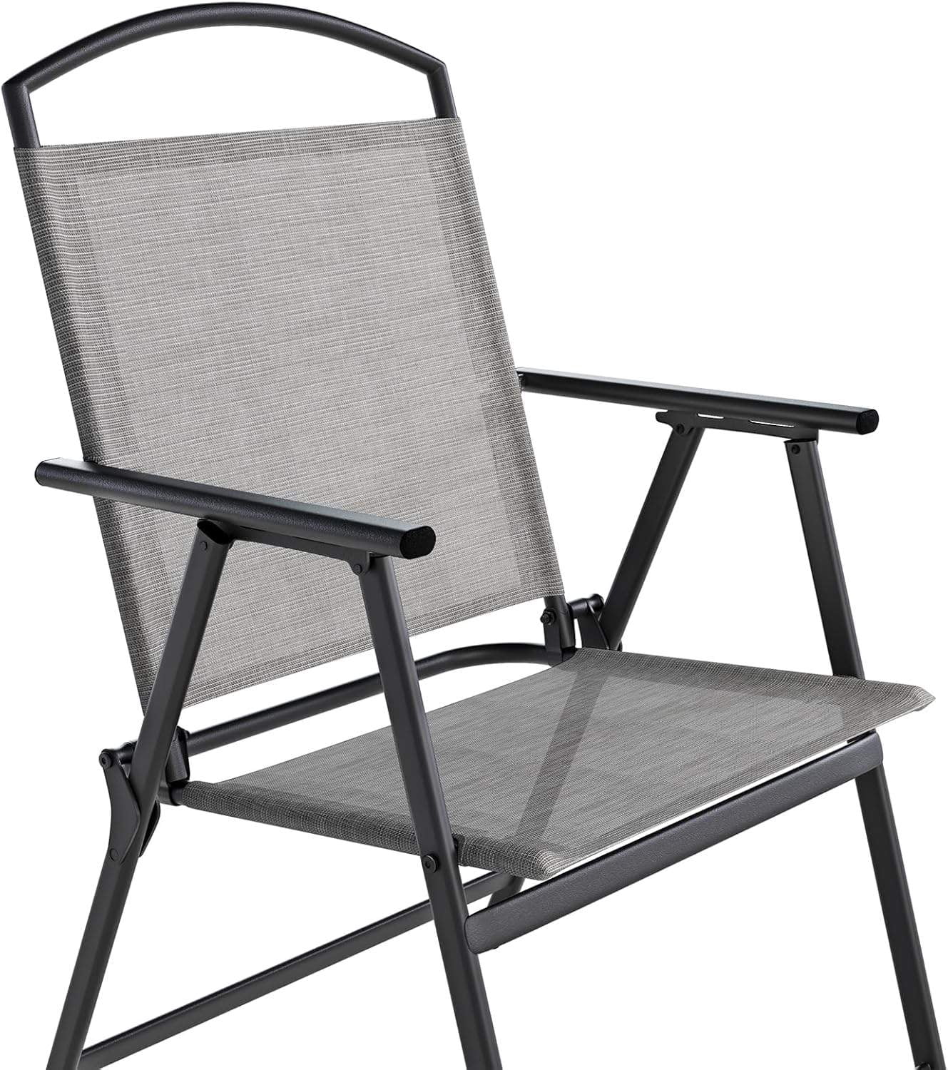 SWITTE Folding Patio Chairs Set of 2, Outdoor Dining Chairs with Armrests, Breathable Textilene & Steel Frame for Lawn, Garden, Yard or Poolside - Light Gray