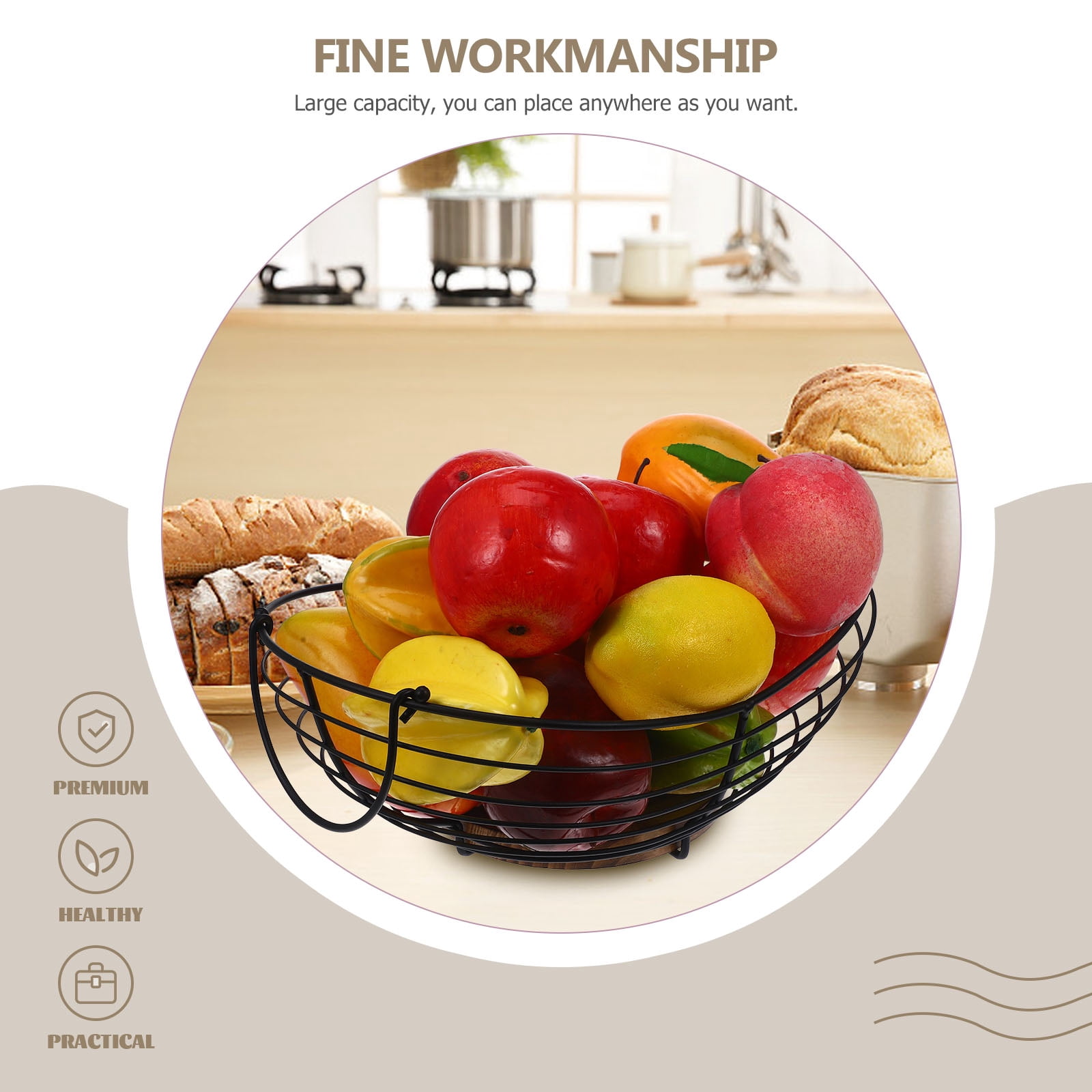 OUNONA Large Black Wire Fruit Basket with Iron Wire Design, Spacious Kitchen and Home Storage Organizer