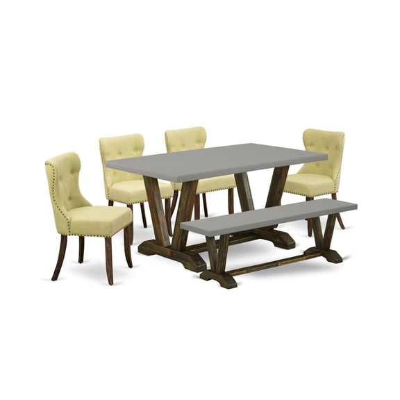 East West Furniture V-Style 6-piece Dining Set in Cement and Distressed Brown