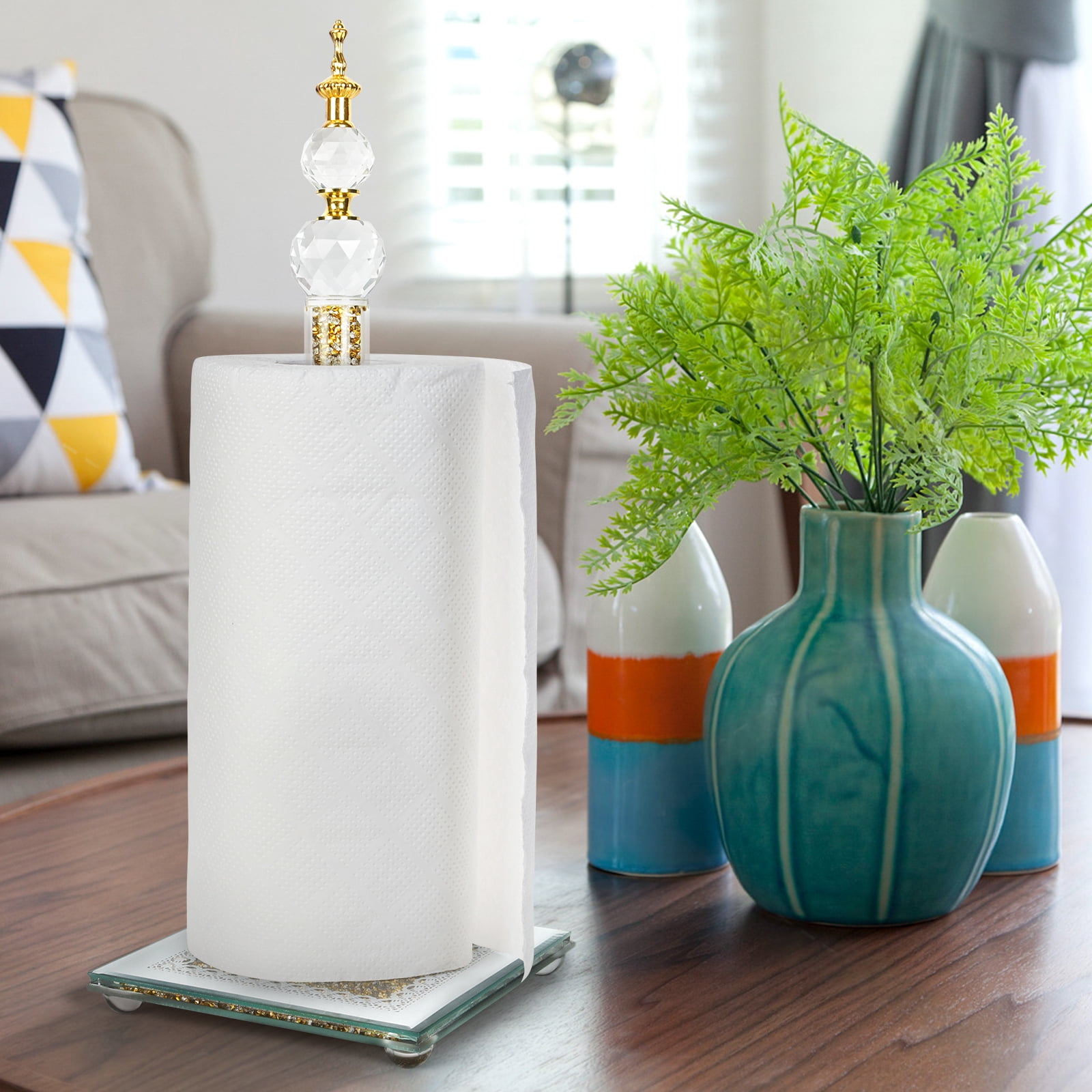 Desktop Standing Toilet Paper Holder - Sparkling Gold & Silver Crystal-Studded Toilet Paper Holder, Luxurious Gold Style, Perfect for Kitchens, Dining Tables, Bathrooms, Elevating Your Home Aesthetic