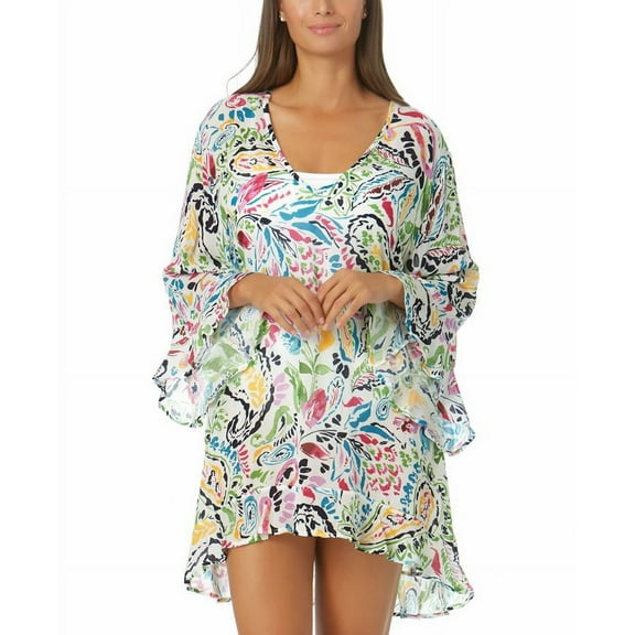 Anne Cole Women's Paisley Floral Tunic Cover Up Swimsuit White Size XX-Small