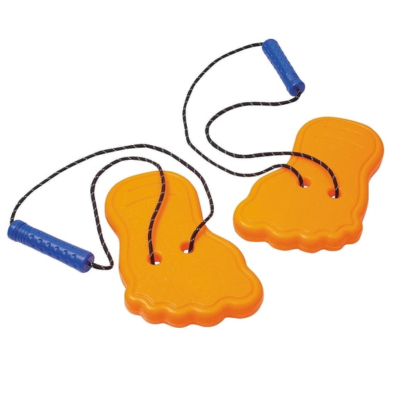 Fun Express 8 3/4" Bright Orange Giant Plastic Feet Stilts with Cording - 2 Pieces