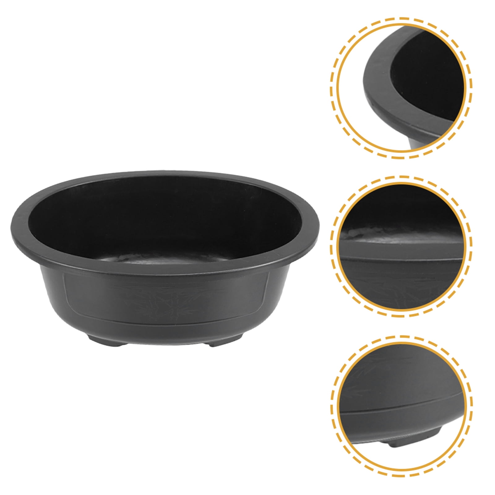 QIFULL 2Pcs Oval Black Plastic Flower Pot Large Bonsai Planter with Breathable Drainage for Indoor Outdoor
