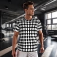 thumbnail image 3 of Wukai Black And White Diamonds Print Men's Short-Sleeved Mesh T-Shirt,Quick-Dry Short Sleeve Workout T-Shirt-, 3 of 8
