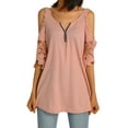 thumbnail image 4 of FOCUSNORM Woman Off Shoulder V-Neck Zipper T-shirt Summer Sexy Style Clothes, 4 of 9