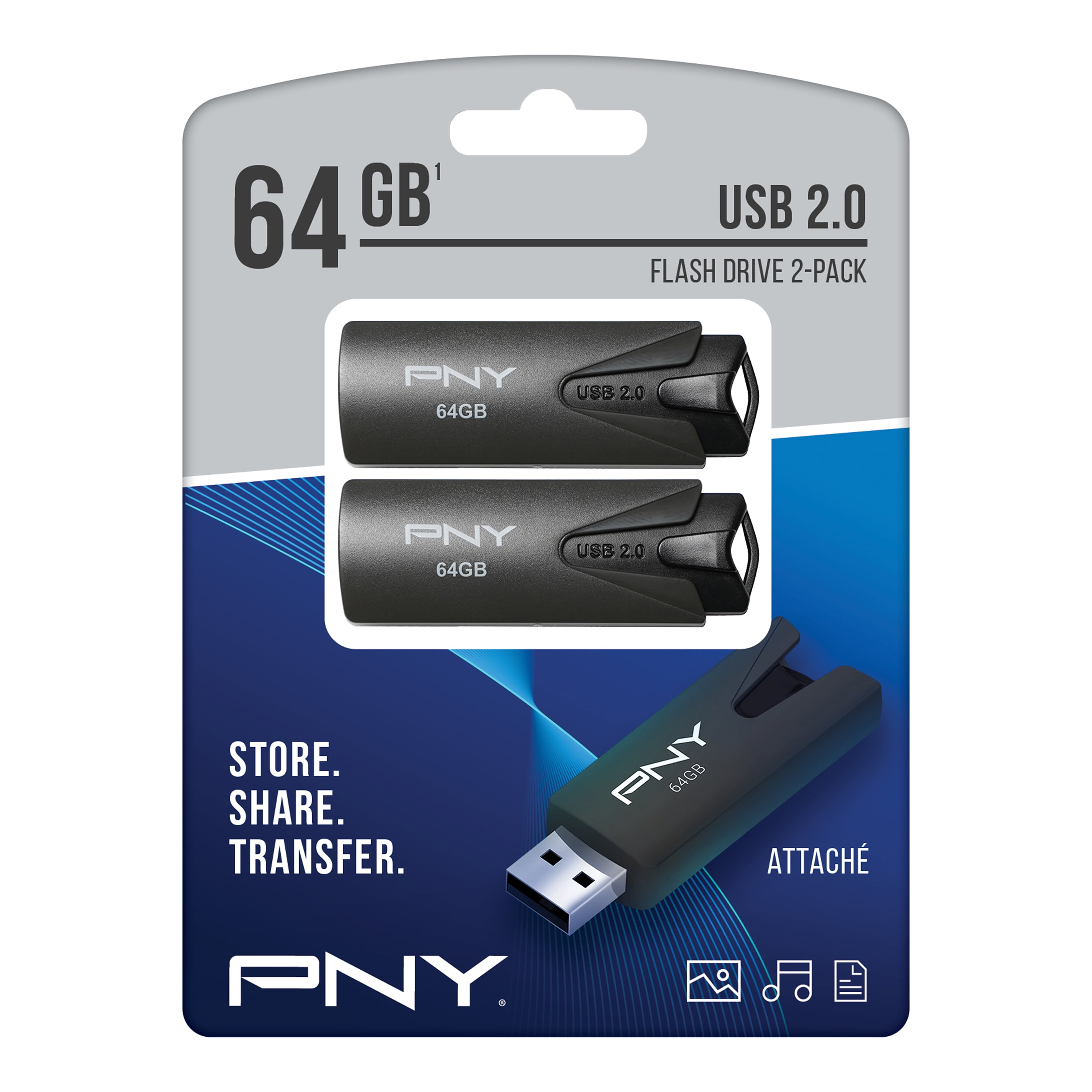 PNY 64GB Attache USB 2.0 Flash Drive 2 Pack