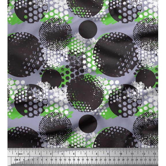 Soimoi Silk Fabric Brush Stroke & Dots Abstract Fabric Prints by Yard 42 Inch Wide