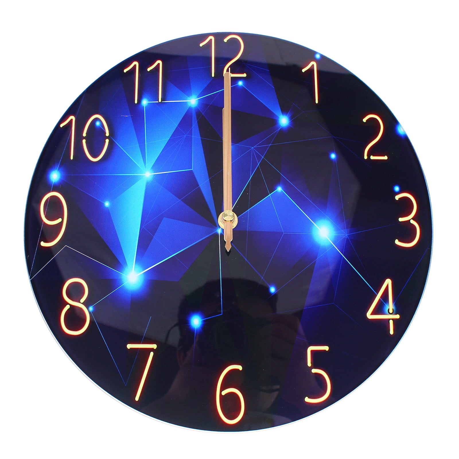 Miumaeov 12' Wall Clock Modern Round Large Hanging Blue Wall Clock Simple Wall Clock Silent Starry Sky Glass
