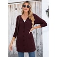 thumbnail image 3 of SHOWMALL Women Lightweight Cardigan Long Sleeve Button Down V Neck Casual Lightweight Knit Sweater Open Front Cardigan, US Size Small, Burgundy, 3 of 7