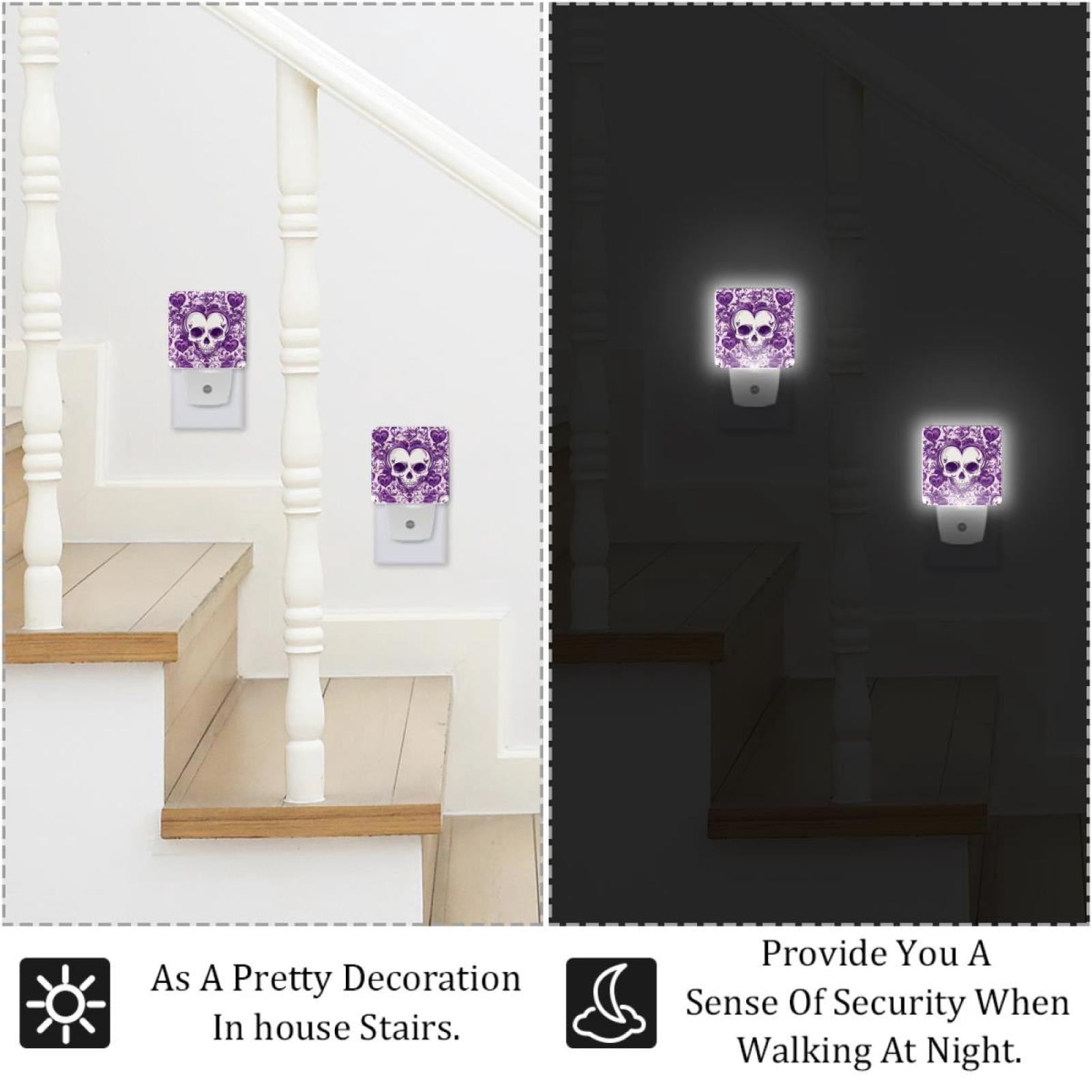 PhooArto Purple Heart Skull Pattern Plug in LED Night Light Auto Sensor Dusk to Dawn Decorative Night for Bedroom, Bathroom, Kitchen, Hallway, Stairs, Baby's Room, Energy Saving