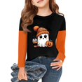 thumbnail image 2 of Halloween Cute Shirts for Girls Size 8-10 Long Sleeve Novelty Cartoon Pumpkin Ghost Bat T-Shirt Thanksgiving Trendy Y2k Crew Neck Tee Tops Black 5-6 Years, 2 of 7